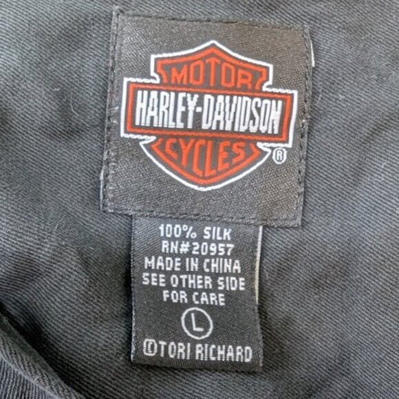 Harley Davidson Short Sleeve 100% Silk Button Down Large Embroidered Graphic L - Picture 2 of 9